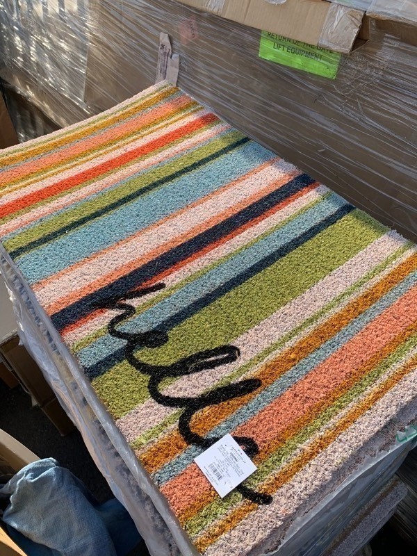lot 551 image: New Threshold 18x30 Colorful Stripes Hello Doormat