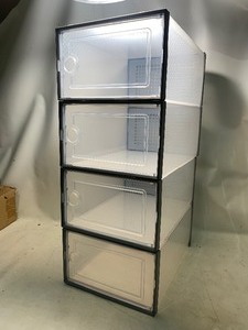 lot 28 image: 4 - Clear Plastic Shoe Organizers (5.5x9x13 each)