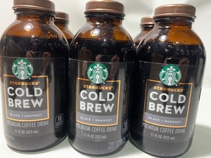 lot 84 image: New Starbucks Glass Bottle Cold Brew Coffee, Black Unsweetened, 11 oz Glass Bottles, 6 Count