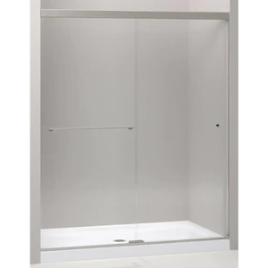 lot 54 image: New Kohler Revel 59.625 in. W x 76 in. H Sliding Frameless Sliding Shower Door in Anodized Brushed Nickel with Crystal Clear Glass