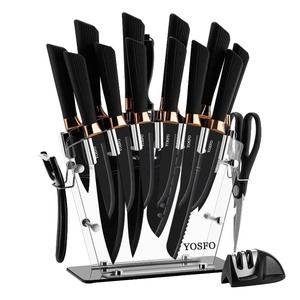 lot 39 image: New YOSFO 17Pcs Stainless Steel Knife Block Set w Acrylic Floating Stand