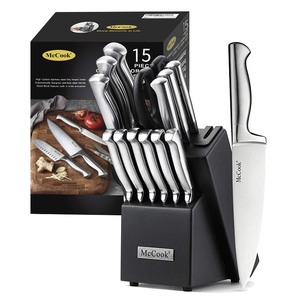 lot 40 image: McCook 15pcs German Stainless Steel Knife Block Sets w Built-in Sharpener