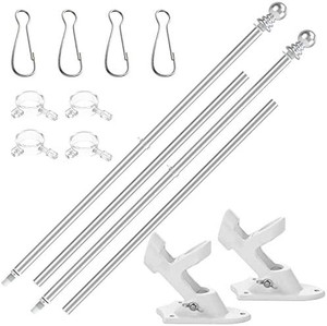 lot 64124 image: KOOV Flag Pole Kit - 6ft Aluminum Flag Pole Bracket for House, Heavy Duty Flag Pole