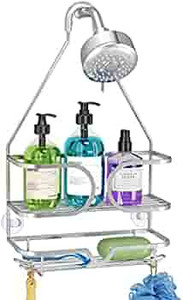 lot 64134 image: KeFanta Shower Caddy over Shower Head, Hanging Shower Organizer, Silver Shampoo Holder for Bathroom, Shower Storage Rack