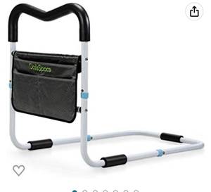 lot 64140 image: OasisSpace Bed Rail for Seniors, Medical Bed Assist Bar with Storage Pocket and Fall Prevention Safety Hand Guard Grab Bar for Elderly, Handicap- Fit King, Queen, Full, Twin
