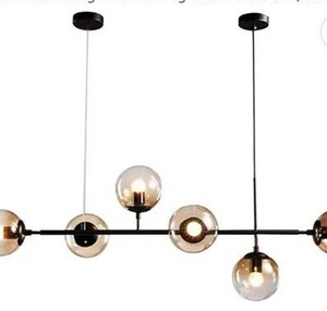 lot 64173 image: KCO Modern Ceiling Pendant Lighting Adjustable Chandelier 6-Light Lamp Globe Glass Hanging Light Fixture for Living Room Dining Room Bedroom (Black). Used