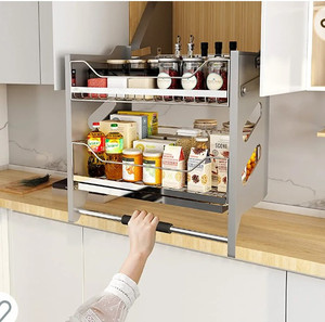 lot 64212 image: WHIFEA 2 Tier Pull-Out Cabinet Organizer Drop Down Shelf Blind Pull-Down Dish and Spice Rack System Inner Space Saving Plate for Kitchen Appliance Lift Upper Cabinet (for Cabinet Width ��24) ,