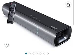 lot 64228 image: KMOUK Soundbar, Sound Bar for Small TV, Bluetooth 5.0, Mini Sound bar for PCHome Theater, 2.0 Channel, 3 Equalizer Mode Audio, OpticalAuxRCA Connection, Wired Gaming Speaker with 3D Surround Sound
