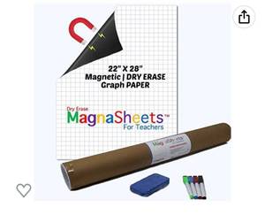 lot 64242 image: Jumbo Sized Dry Erase Magnetic Graph Paper (22W x 28H) for Whiteboard  4 Pens, 2 Magnets, 1 Storage Tube