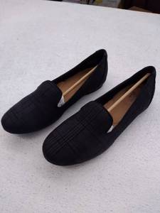 lot 64261 image: Clarks Collection Slip-On Loafers. Sara Poppy, Black Plaid.