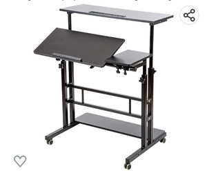 lot 64265 image: SIDUCAL Mobile Stand Up Desk, Adjustable Laptop Desk with Wheels Storage Desk Home Office Workstation, Rolling Table Laptop Cart for Standing or Sitting, Black. LOOSE PIECES