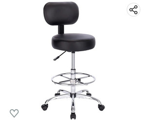 lot 64266 image: SUPERJARE Drafting Chair with Back, Adjustable Foot Rest Rolling Stool, Multi-Purpose Office Desk Chair, Thick Seat Cushion for Home Bar Kitchen Shop - Black