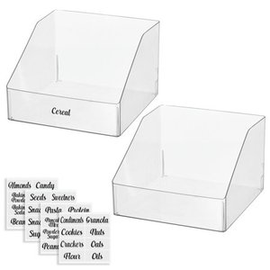 lot 64267 image: mDesign Plastic Slanted Open Front Kitchen Pantry Storage Bin Container Organizer Snack Packs 12 Wide - 2 Pack  32 Adhesive Labels - Clear