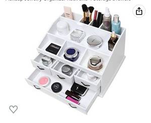 lot 66976 image: MyGift 8 Compartment Shabby Chic White Wood Cosmetic Makeup Jewelry Organizer Rack and 4 Storage Drawers