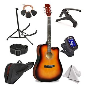 lot 66978 image: Master-play Beginner Full Size 41�� Wood Cutaway All String Acoustic Guitar (Sunburst) broken string, no accessories