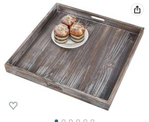 lot 66979 image: MyGift Torched Wood Large Serving Tray with Handles, 19 Inch Square Decorative Tray for Ottoman