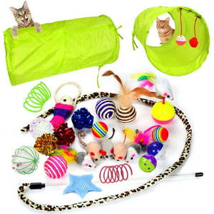 lot 66981 image: Youngever 24 Cat Toys Assortments 2 Way Tunnel Cat Feather Teaser - Wand Interactive Feather Toy Fluffy Mouse and Crinkle Balls