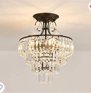 lot 67017 image: CVKASH 5 -Lights Crystal Round Chandelier Antique Modern Black Semi Flush Mount Ceiling Light Fixture Ceiling Lighting