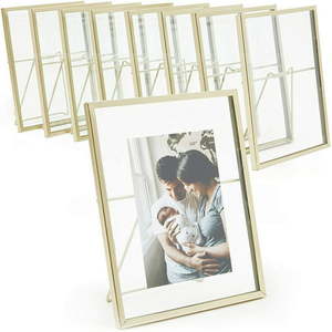 lot 67024 image: 8 Pack Gold Glass Floating Picture Frame with Stand for 5x7 inch Photo 6.9 x 8.9 in.