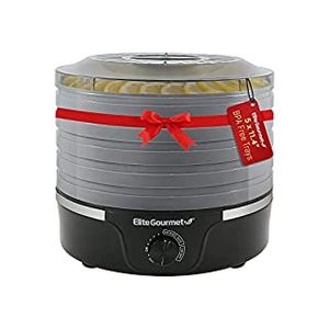 lot 67028 image: Elite Gourmet Food Dehydrator, 5 BPA-Free 11.4 Trays Adjustable Temperature Controls, Jerky, Herbs, Fruit, Veggies, Dried Snacks, Black and Grey, 5 Trays