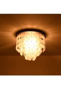 lot 67049 image: ALICE HOUSE Capiz Shell Ceiling Light, Brown Finish, 3 Light Flush Mount, may or may not be complete not fully inspected outside of box