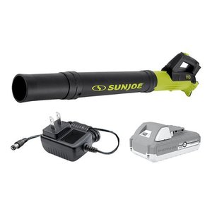 lot 67063 image: Sun Joe - 24V iON 2.0-Ah Cordless Compact Turbine Jet Blower Kit - Green, missing charging cord