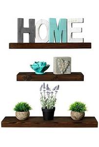 lot 67093 image: Mark One Home Goods Rustic Farmhouse 3 Tier Floating Wood Shelf - Floating Wall Shelves