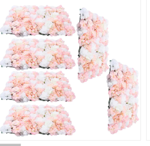 lot 67116 image: YIYIBYUS 6-Piece Pink and White Artificial Silk Rose Wall Flowers Panel for Wedding Decor