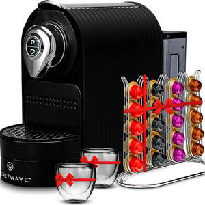 lot 67128 image: Lifestyle Espresso Maker Capsule Coffee Machine with Pod Holder & 2 Glass Cups