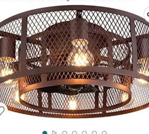 lot 67131 image: Ohniyou Cage Ceiling Fan with Light, 21 Inch Farmhouse Low Profile Ceiling Fan with Light Remote Control