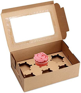 lot 67175 image: Lainrrew 15 Packs Cupcake Boxes, 6 Cavity Kraft Brown Cupcake Containers Cupcake Carriers Cupcake Holders with Clear Window