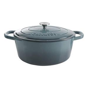 lot 67191 image: Crock-Pot Artisan Oval Enameled Cast Iron Dutch Oven, 7-Quart, Slate Gray, chipped on bottom