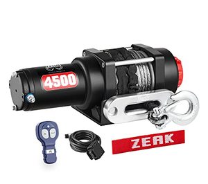 lot 67198 image: ZEAK 4500 lb Winch Kit, 12V 45 Feet Synthetic Rope, with Wireless Remote Bracket, USED