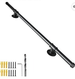 lot 67230 image: SCIEO 3.3FT Staircase Handrail with 4 Wall Mount Support Industrial Loft Straight Style Pipe Banister Metal Galvanized Steel Grab Bar