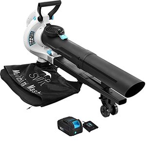 lot 67252 image: 40V Cordless Leaf Blower Vacuum and Mulcher 3 in 1,12L Collection Bag, Wheeled Rack with Battery and Charger