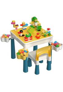 lot 67268 image: Kids 5-in-1 Multi Activity Table Set - Building Block Table with Storage, may or may not be complete not fully inspected outside of box