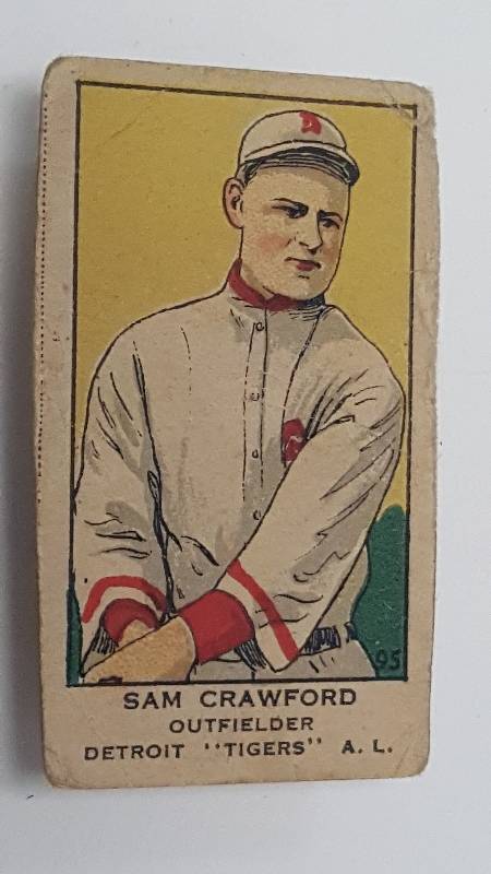 lot 2002 image: 1919 W-514 Sam Wahoo Crawford Original Candy Strip Hand Cut Card Detroit Tigers HOF