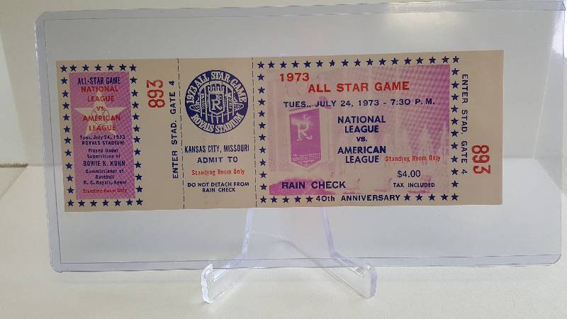 lot 2028 image: 1973 MLB All-Star Game Ticket White Standing Room Only Played at Royals Stadium
