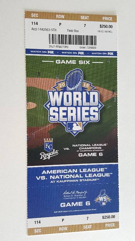lot 2034 image: 2015 World Series Original Kansas City Royals Unused Ticket Game 6