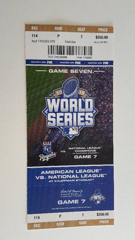lot 2035 image: 2015 World Series Original Kansas City Royals Unused Ticket Game 7
