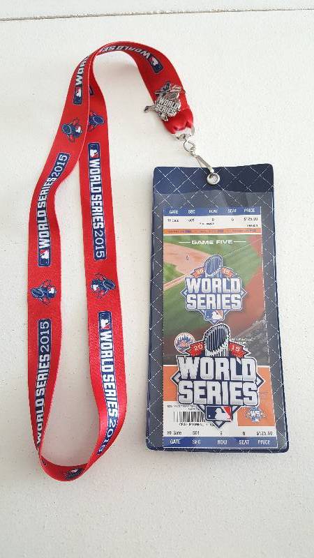 lot 2036 image: 2015 World Series Original Kansas City Royals Unused Ticket Game 5 w Lanyard & Pin Clincher