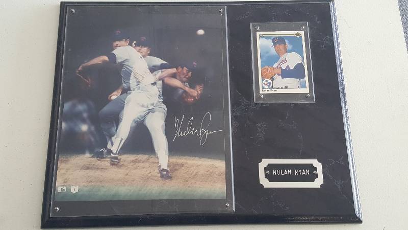 lot 2046 image: Nolan Ryan Autographed 8x10 Photo Plaque w Card Texas Rangers HOF