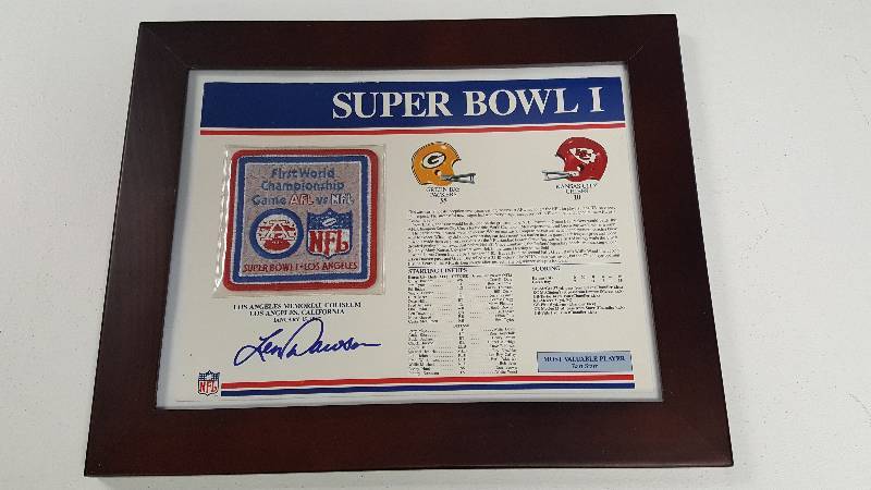 lot 2057 image: Len Dawson Autographed Superbowl I Commemorative Patch Card vs. Green Bay Packers