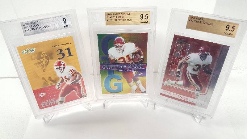 lot 2071 image: 3 Priest Holmes Football Cards Graded by Beckett BGS 9 Mint & 9.5 Gem 2002 Lot