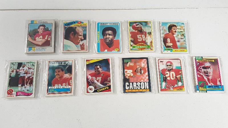 lot 2072 image: 11 Kansas City Chiefs Team Sets of Football Cards from 1973-1990 Len Dawson
