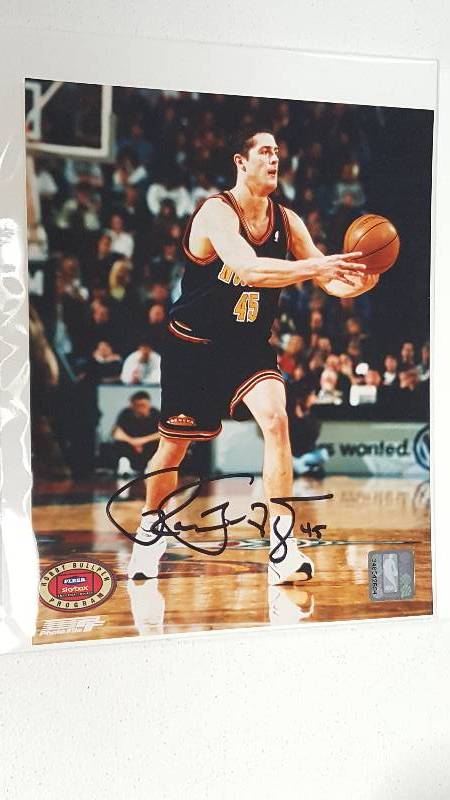 lot 2074 image: Raef LaFrentz Autographed 8x10 Denver Nuggets Photo Kansas Jayhawks Alum KU FleerSkybox