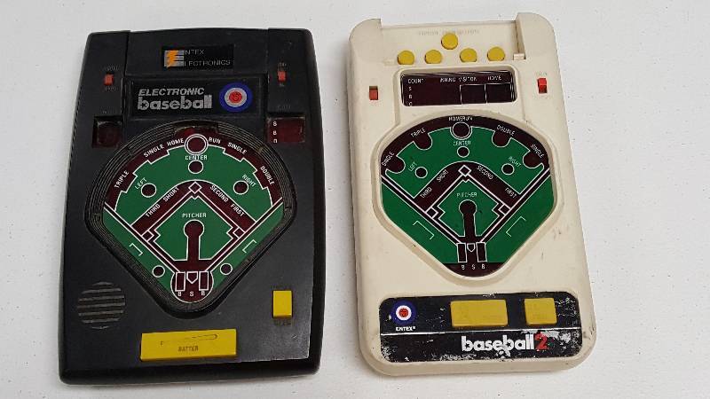 lot 2076 image: Vintage Hand Held Baseball Arcade Games 2-Player with Pitching 1979 lot of 2