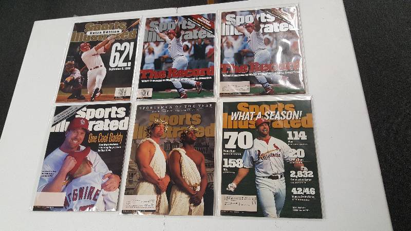 lot 2091 image: 6 Mark McGwire Sports Illustrated Magazines Cover Issues 1998-99 STL Cardinals Home Run Race Lot