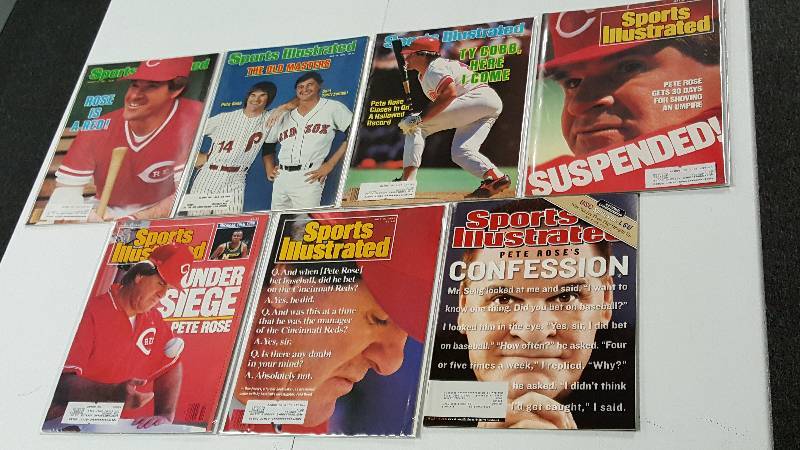 lot 2086 image: 7 Pete Rose Sports Illustrated Cover Issues Lot 1982-04 Gambling Confession