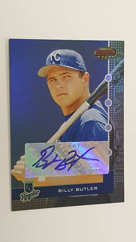 lot 2023E image: 2005 Bowmans Best Billy Butler Autographed Refractor Rookie Card #d to 974